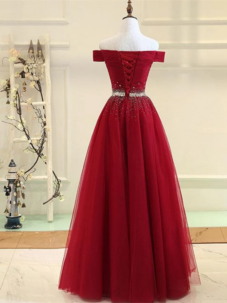 Custom Made Burgundy Off Shoulder Prom Dress, Burgundy Formal Dress, O morievent Custom Made Burgundy Off Shoulder Prom Dress, Burgundy Formal Dress, O morievent
