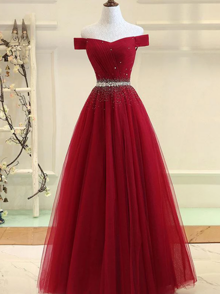 Custom Made Burgundy Off Shoulder Prom Dress, Burgundy Formal Dress, O morievent Custom Made Burgundy Off Shoulder Prom Dress, Burgundy Formal Dress, O morievent