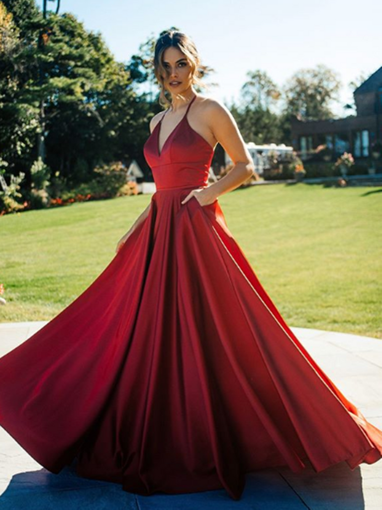 A Line V Neck Satin Burgundy Long Prom Dresses, V Neck Satin Burgundy morievent A Line V Neck Satin Burgundy Long Prom Dresses, V Neck Satin Burgundy morievent