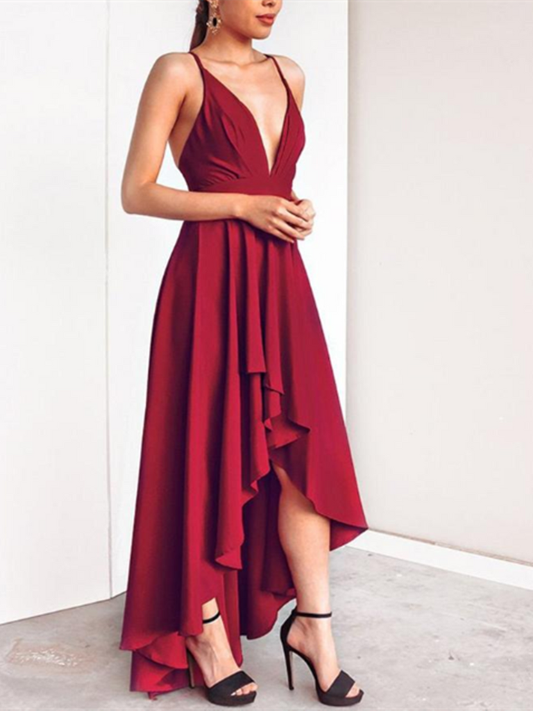 Maxi Dress High Low Dress Burgundy V Neck Burgundy High Low Prom Dresses, Burgundy High Low Maxi Dress High Low Dress Burgundy V Neck Burgundy High Low Prom Dresses, Burgundy High Low
