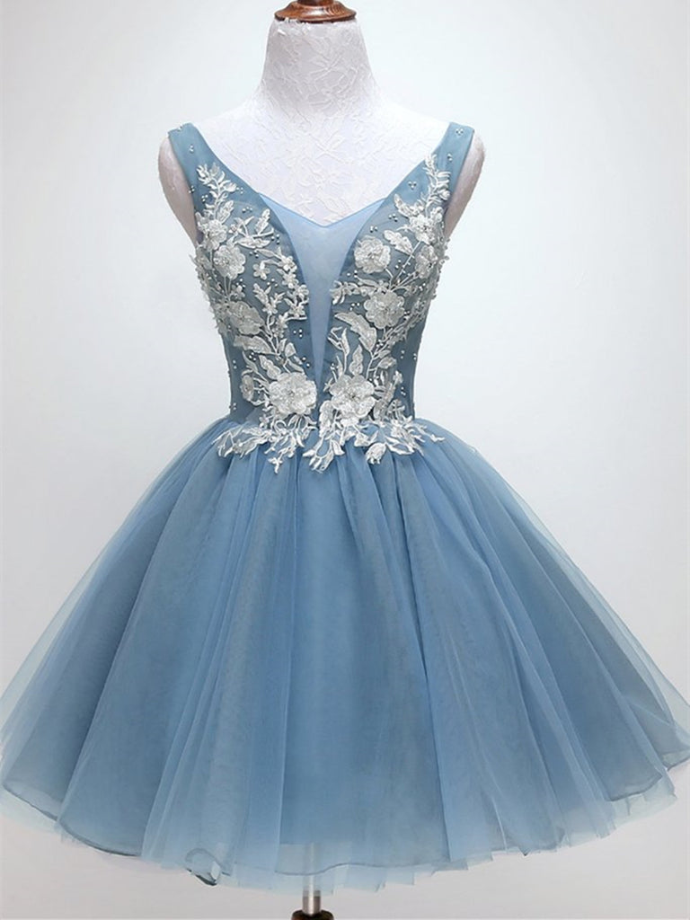 Blue Short Lace Tulle Homecoming Dresses, Lovely Short Prom Dress 2019 morievent Blue Short Lace Tulle Homecoming Dresses, Lovely Short Prom Dress 2019 morievent