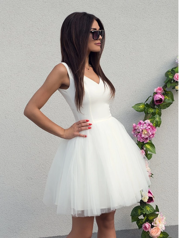 White tulle short prom dress white tulle evening dress,PD22843