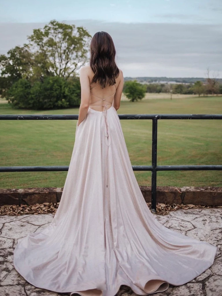 light pink backless prom dresses ZAPAKA Women Sparkly Pink Prom Dress with Slit Mermaid Lace-Up Back Party Dress, Pink / US10