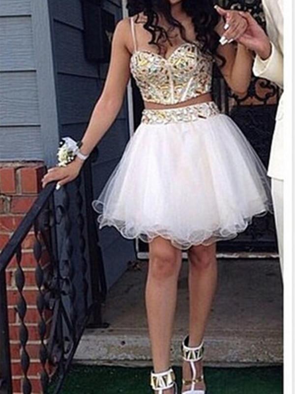 Sweetheart Neck Spaghetti Straps 2 Pieces White Short Prom Dresses, Short Formal Dress, 2 Pieces Graduation Dress, Homecoming Dress Sweetheart Neck Spaghetti Straps 2 Pieces White Short Prom Dresses, Short Formal Dress, 2 Pieces Graduation Dress, Homecoming Dress