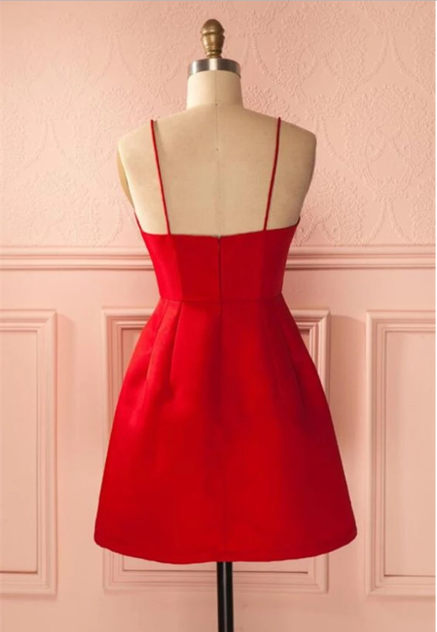 Spaghetti Strap Red Short Graduation Dresses A Line Spaghetti Straps Red Backless Short Prom Dresses, Red Spaghetti Strap Red Short Graduation Dresses A Line Spaghetti Straps Red Backless Short Prom Dresses, Red