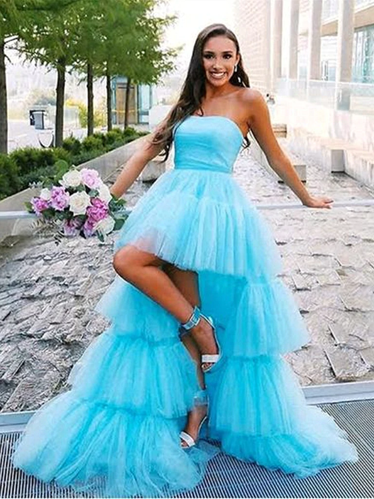 Blue strapless prom 2024 dress
