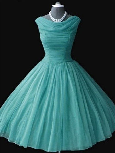 A Line Turquoise/Coral Chiffon Short Prom Dresses, Turquoise/Coral Homecoming Dresses