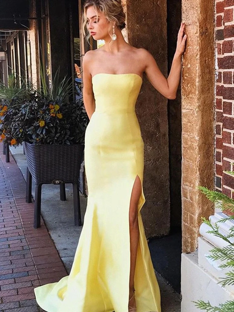 Mermaid yellow prom sales dress