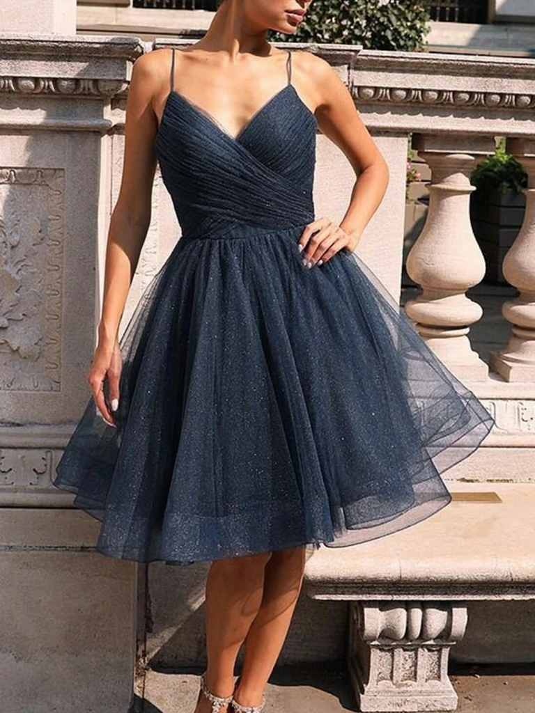 Dark blue top homecoming dresses short