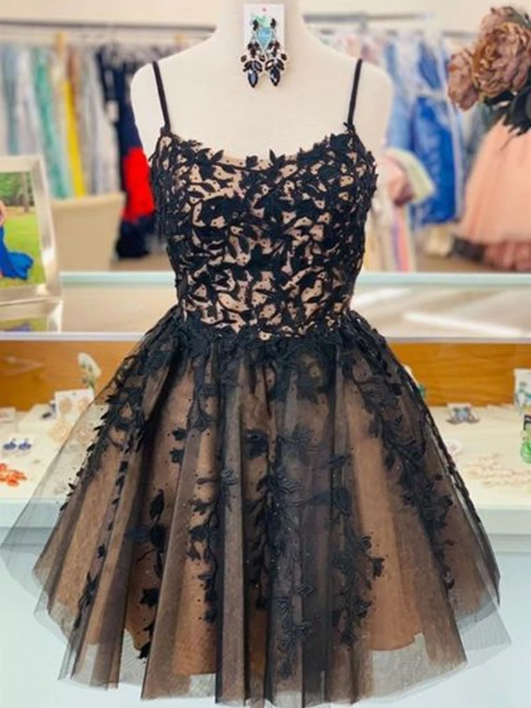 A Line Black Lace Short Prom Dresses, Short Black Lace Graduation Home morievent A Line Black Lace Short Prom Dresses, Short Black Lace Graduation Home morievent