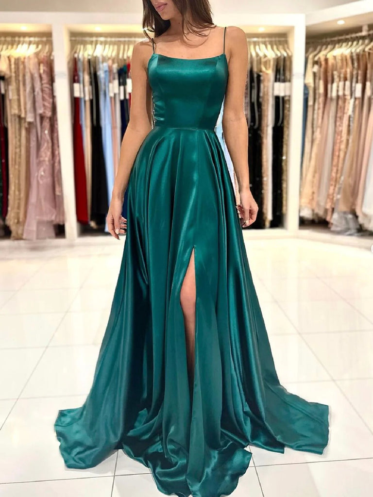 Simple A Line Dark Green Backless Satin Long Prom Dresses, Open Back D morievent Simple A Line Dark Green Backless Satin Long Prom Dresses, Open Back D morievent
