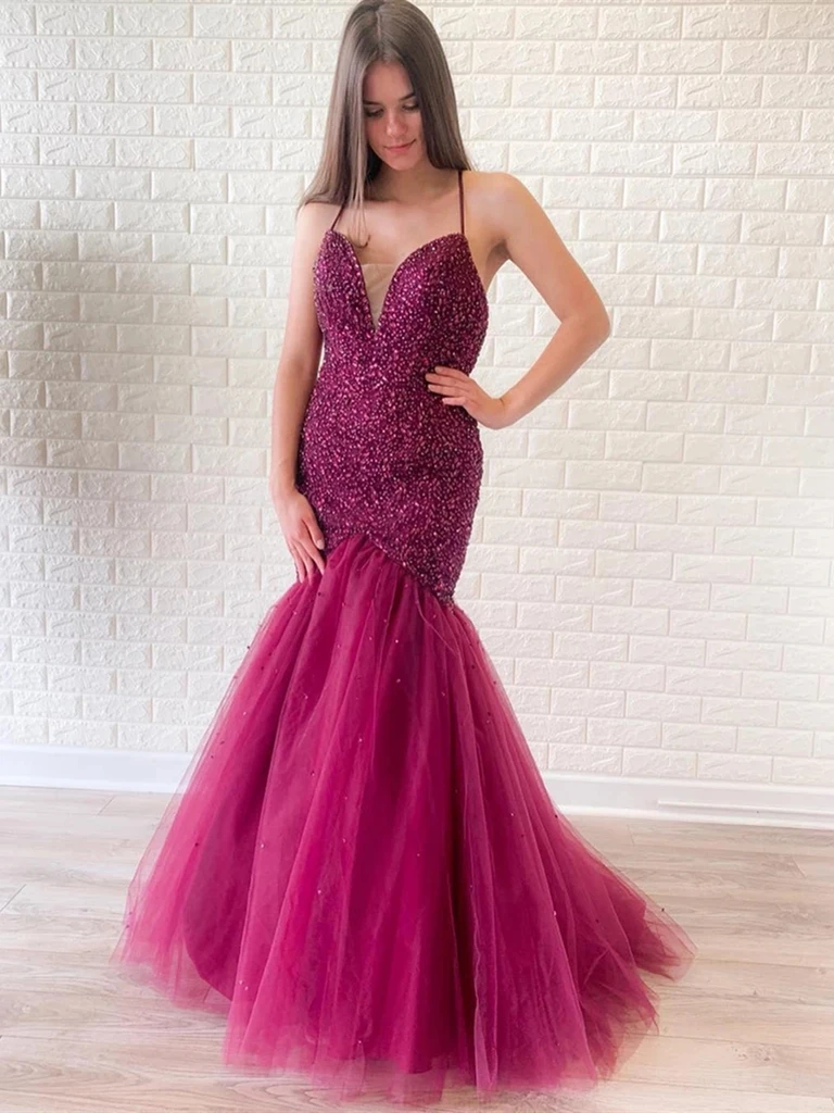 Women's Evening Dresses Orange Mermaid V Neck High Slit Sexy Gowns Long  Trumpet Backless Sequined Graduation Prom Dress - AliExpress