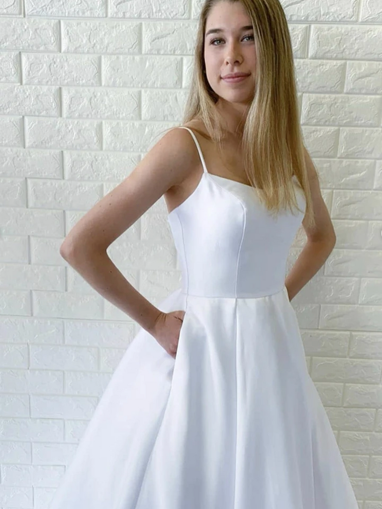 Simple White Satin Long Prom Dresses, White Wedding Dresses, White For morievent Simple White Satin Long Prom Dresses, White Wedding Dresses, White For morievent
