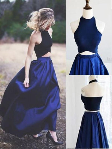 Custom Made 2 Pieces Dark Blue Prom Dresses, Simple Formal Dresses, Bridesmaid Dresses