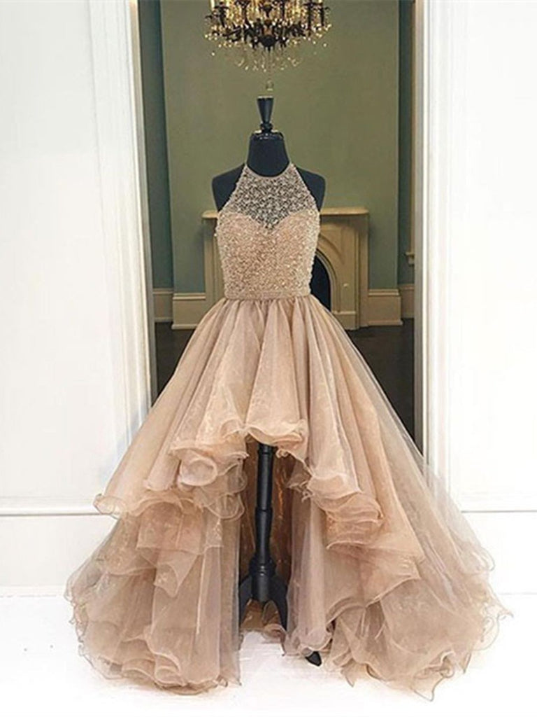 Custom Made Round Neck High Low Prom Dresses, High Low Formal Dresses morievent Custom Made Round Neck High Low Prom Dresses, High Low Formal Dresses morievent
