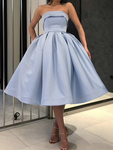 Strapless Short Blue Prom Dresses, Blue Short Strapless Formal Evening Dresses