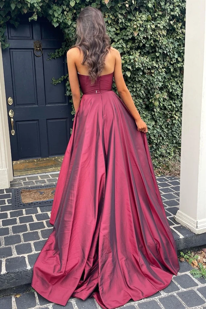 A Line Halter V Neck Open Back Burgundy Long Prom Dresses with High Le morievent A Line Halter V Neck Open Back Burgundy Long Prom Dresses with High Le morievent
