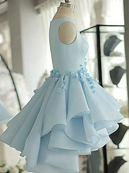 3D Floral Short Blue Prom Dresses,  3D Flower Short Blue Graduation Homecoming Dresses