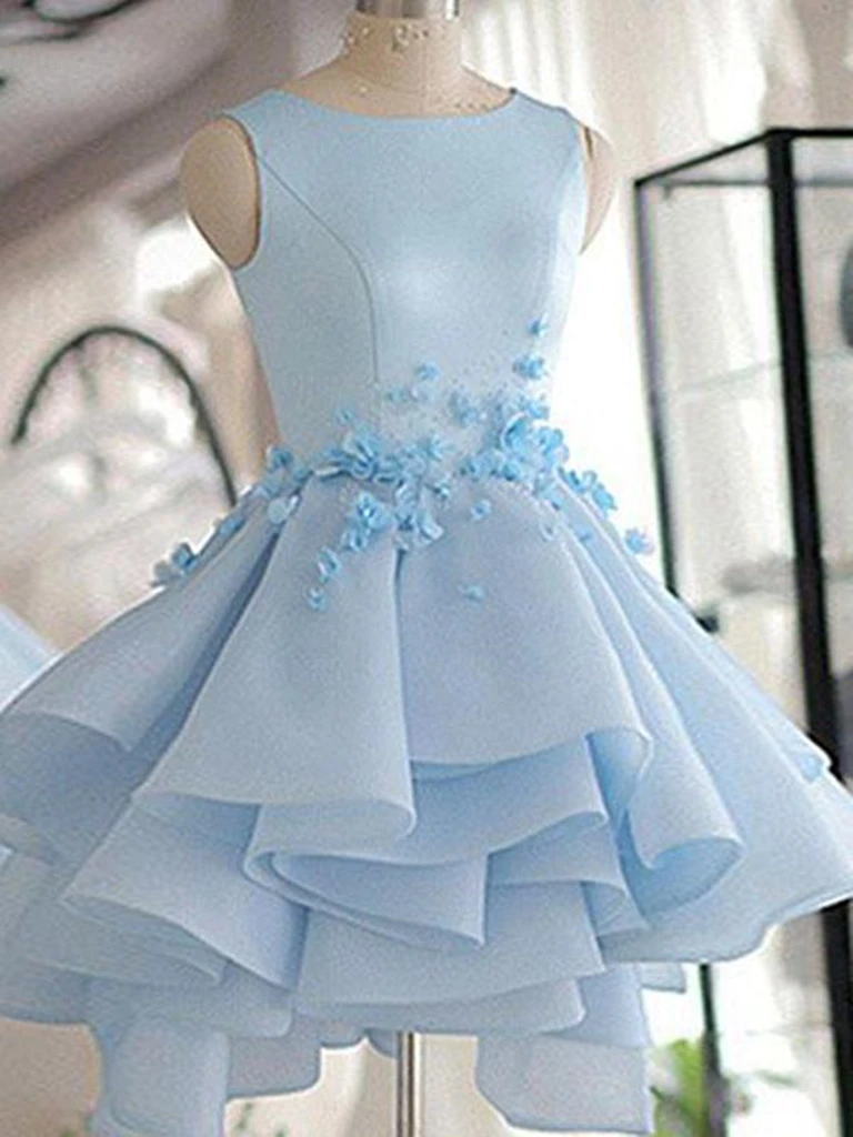 3D Floral Short Blue Prom Dresses, 3D Flower Short Blue Graduation Hom morievent 3D Floral Short Blue Prom Dresses, 3D Flower Short Blue Graduation Hom morievent