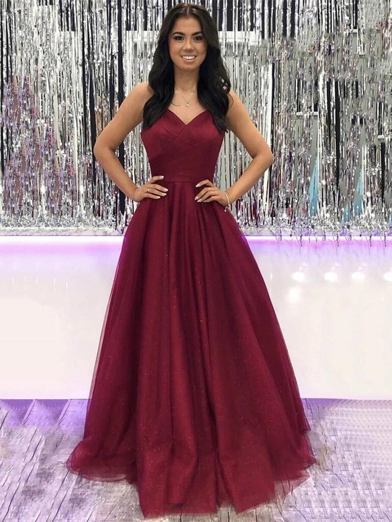 V Neck Burgundy Tulle Long Prom Dresses, Long Wine Red Tulle Formal Ev morievent V Neck Burgundy Tulle Long Prom Dresses, Long Wine Red Tulle Formal Ev morievent