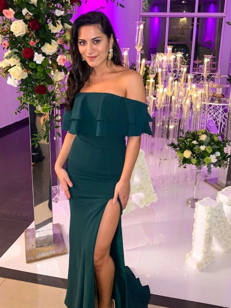 Mermaid Off Shoulder Dark Green Long Prom Dresses, Dark Green Long For morievent Mermaid Off Shoulder Dark Green Long Prom Dresses, Dark Green Long For morievent