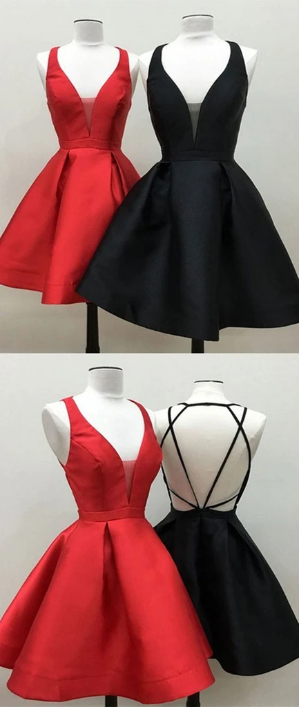 V Neck Backless Short Red/Black Prom Dresses, Open Back Red/Black Home morievent V Neck Backless Short Red/Black Prom Dresses, Open Back Red/Black Home morievent