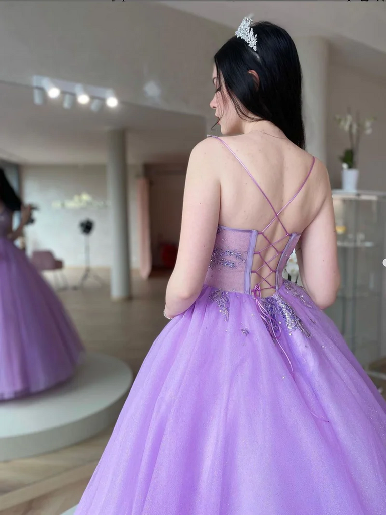 V Neck Purple Tulle Lace Long Prom Dresses, V Neck Backless Purple Tul – morievent V Neck Purple Tulle Lace Long Prom Dresses, V Neck Backless Purple Tul – morievent
