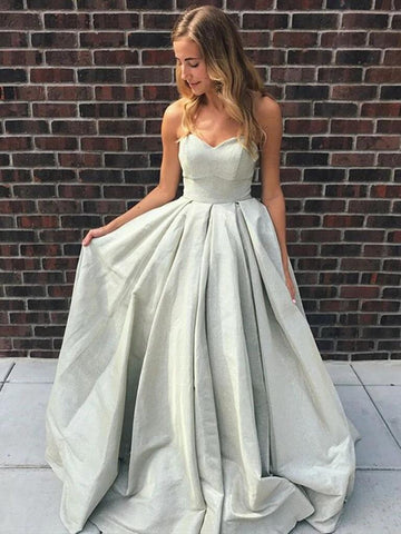A Line Strapless Silver Grey Long Prom Dresses, Silver Grey Long Formal Evening Dresses