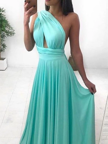 Simples One Shoulder Chiffon Long Prom Dresses, Simples One Shoulder Chiffon Long Formal Evening Dresses