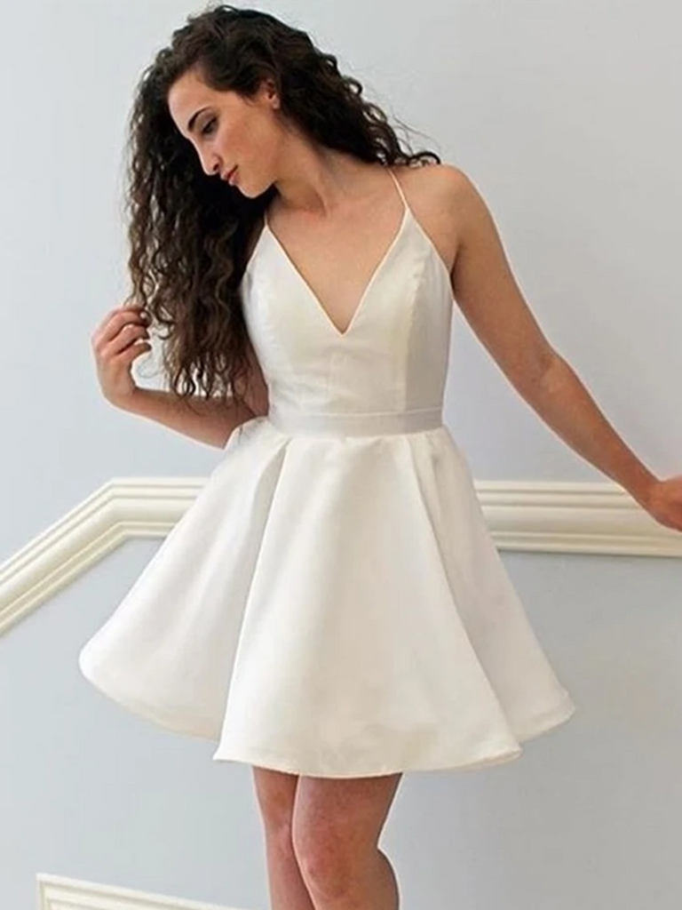 Simple V Neck Ivory Short Prom Homecoming Dresses, Ivory Formal Gradua morievent Simple V Neck Ivory Short Prom Homecoming Dresses, Ivory Formal Gradua morievent