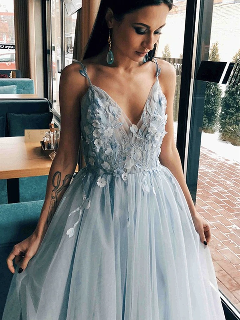 V Neck Gray Floral Long Prom Dresses, Grey V Neck Long Flower Formal E – morievent V Neck Gray Floral Long Prom Dresses, Grey V Neck Long Flower Formal E – morievent