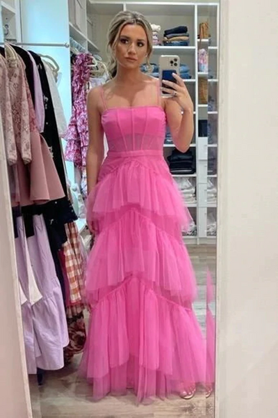 Hot Pink High Low Prom Dresses, Hot Pink High Low Formal Graduation Dresses