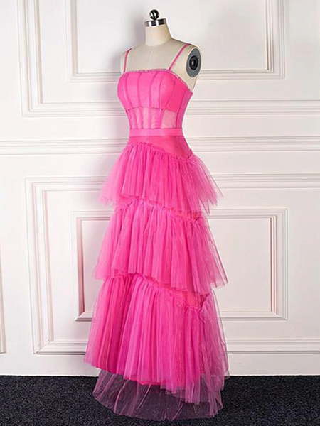 Hot Pink High Low Prom Dresses, Hot Pink High Low Formal Graduation Dresses