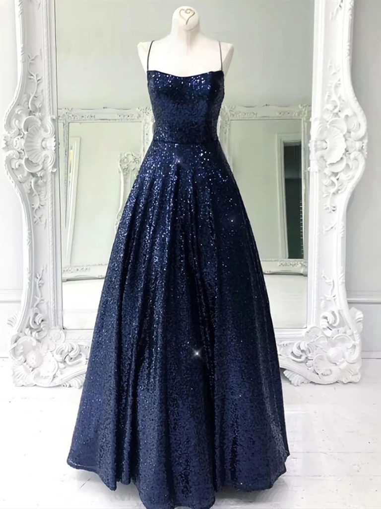 Shiny Navy Blue Backless Long Prom Dresses, Shiny Open Back Navy Blue morievent Shiny Navy Blue Backless Long Prom Dresses, Shiny Open Back Navy Blue morievent