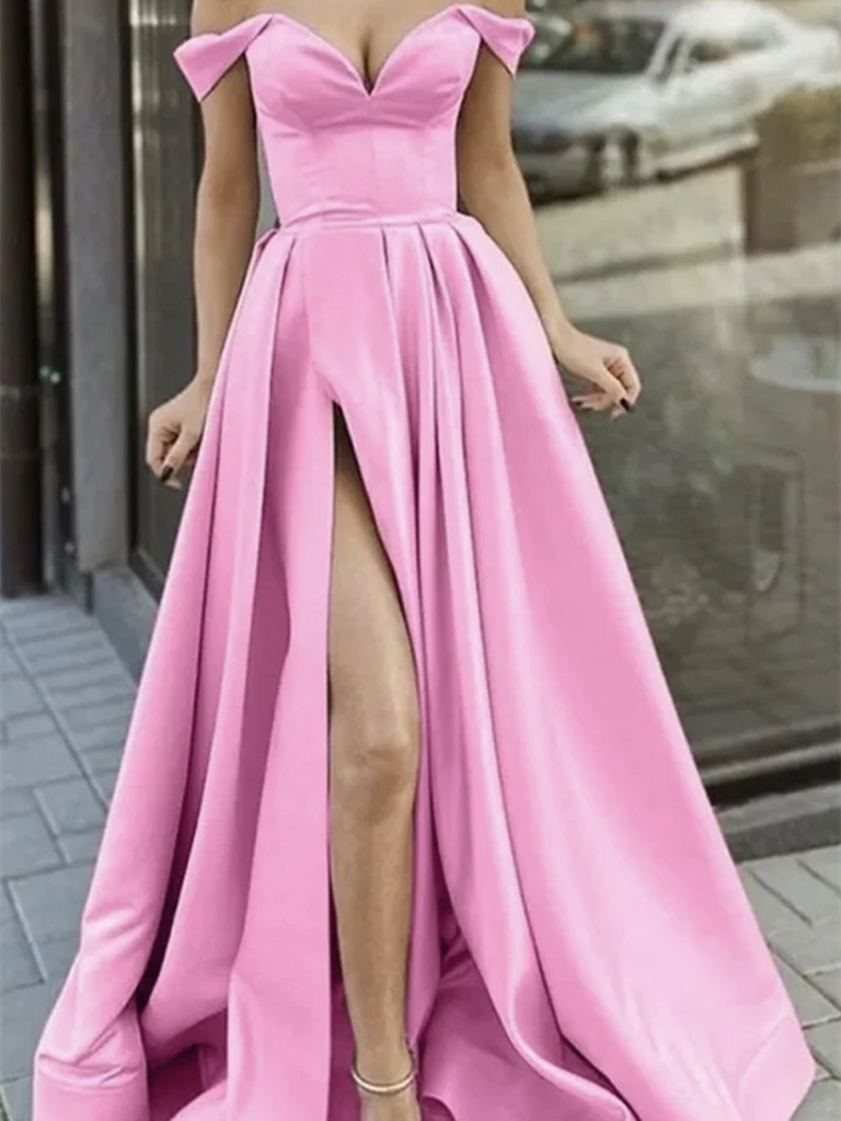 Long pink off the shoulder dress clearance