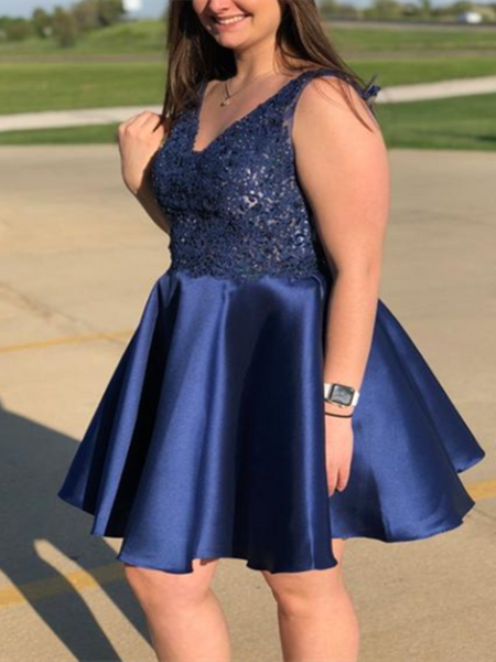 Royal Blue Lace Applique Backless Short Homecoming Dresses, Royal Blue Lace Short Prom Dresses