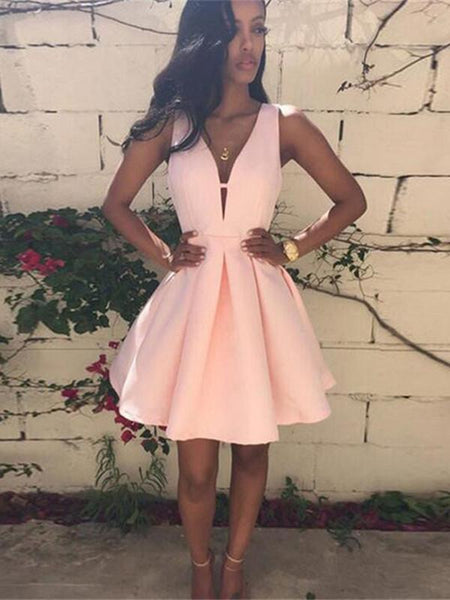 Custom Made V Neck Pink Short Prom Dress, Pink V Neck Homecoming Dress, Formal Dresses