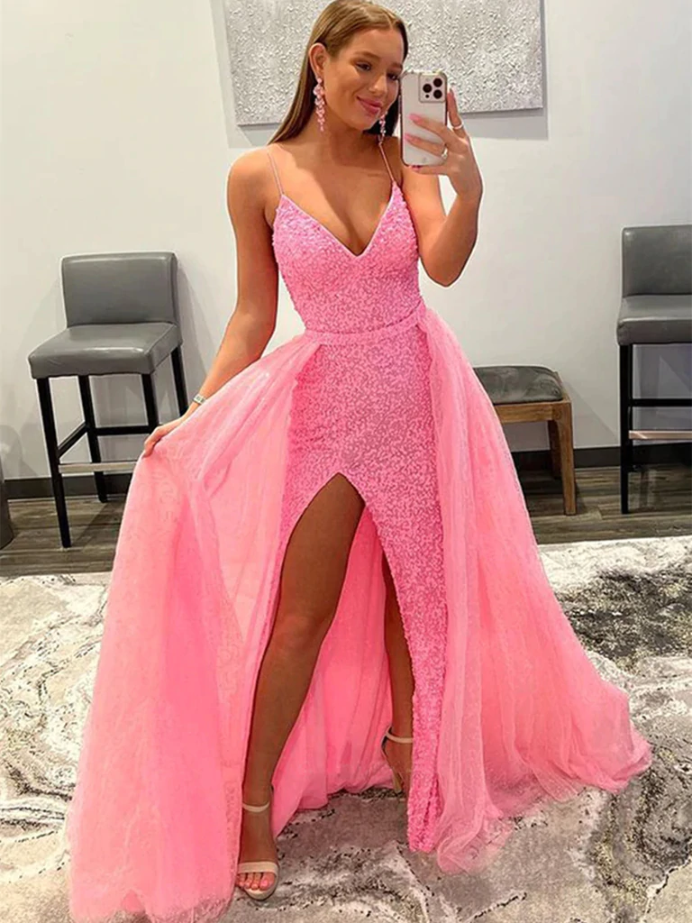 Mermaid V Neck Backless Hot Pink Long Prom Dresses, Mermaid Hot Pink F –  Eip Collection