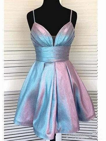 Cute Spaghetti Straps V Neck Short Homecoming Dresses Backless Short Prom Dresses