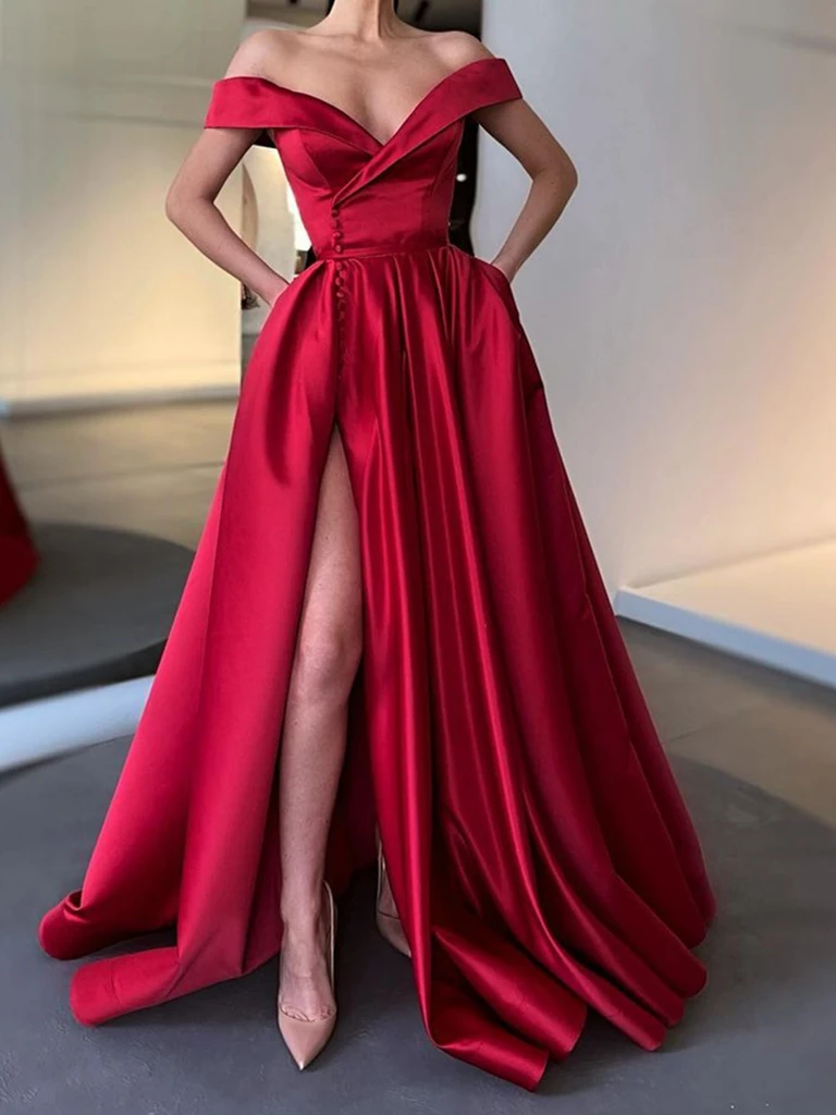 Off the Shoulder Burgundy Satin Long Prom Dresses, Off Shoulder Wine R morievent Off the Shoulder Burgundy Satin Long Prom Dresses, Off Shoulder Wine R morievent
