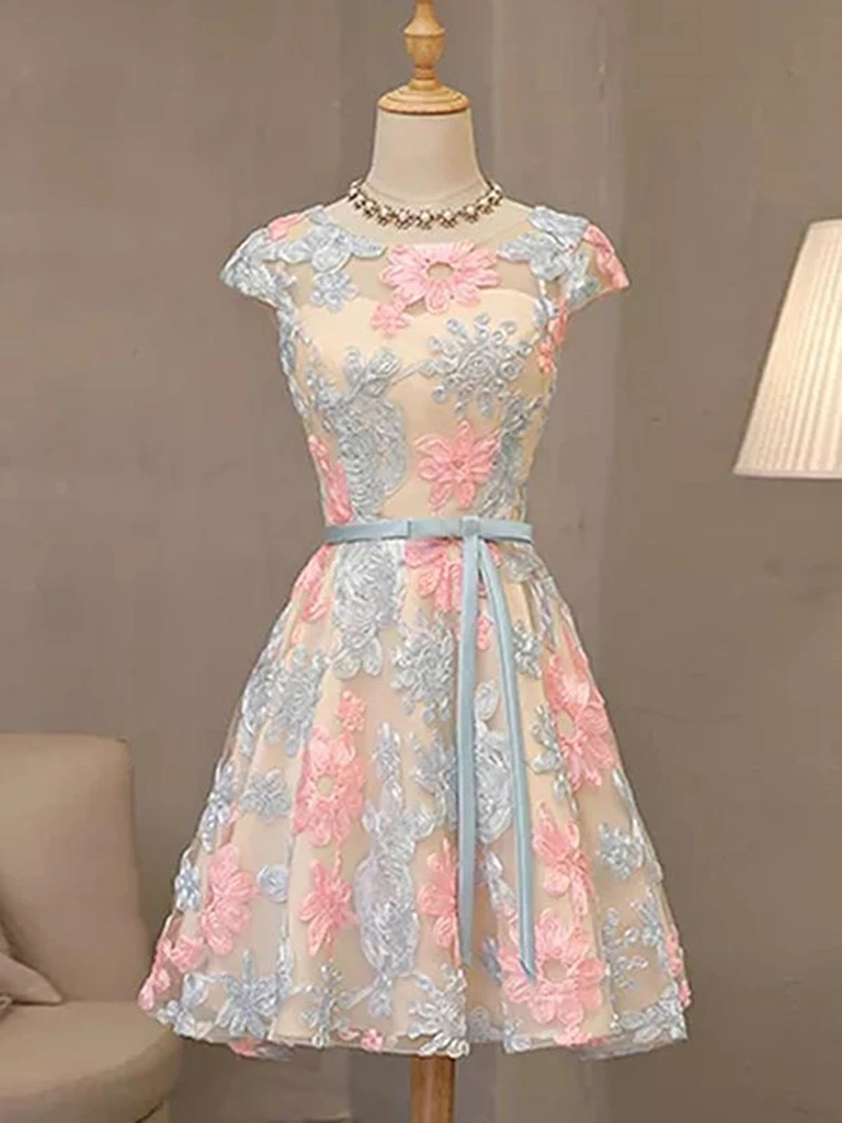 colourful lace dress Forest Green A-line Garden Wedding Dress With Colorful Lace Flowers