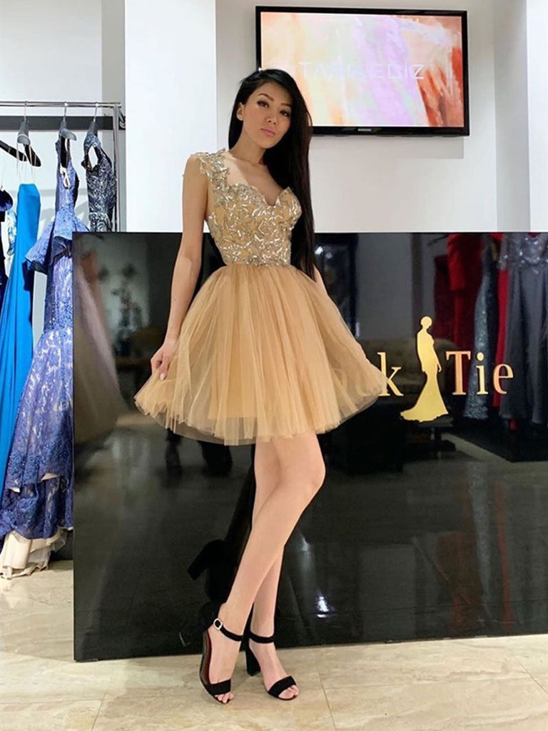 Golden Sweetheart Neck Tulle Short Prom Dress, Gold Sweetheart Neck Tu morievent Golden Sweetheart Neck Tulle Short Prom Dress, Gold Sweetheart Neck Tu morievent