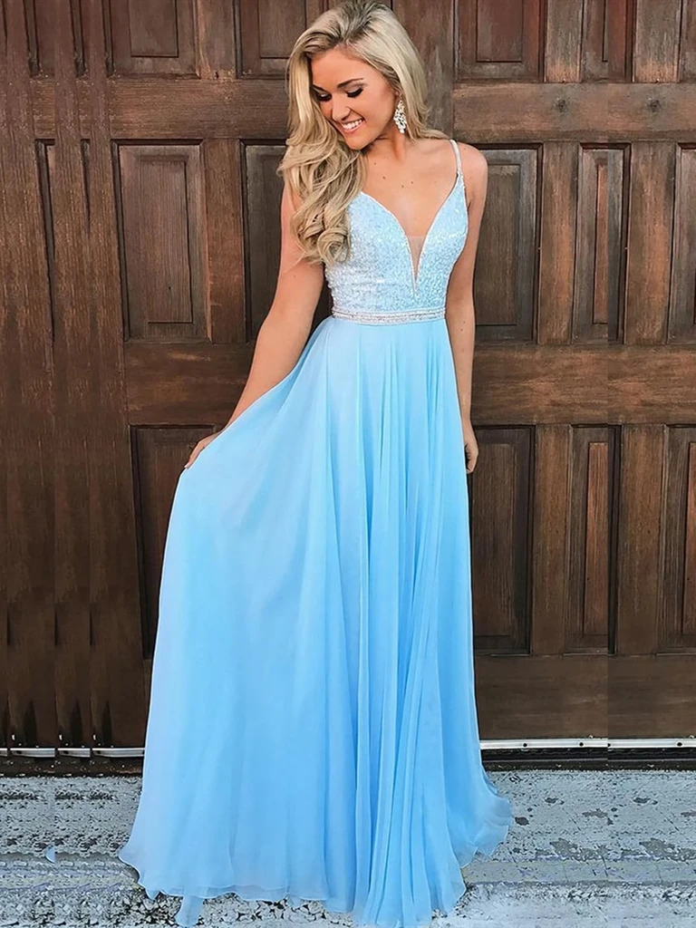 A Line V Neck Light Blue Beaded Chiffon Long Prom Dresses, Beaded Ligh morievent A Line V Neck Light Blue Beaded Chiffon Long Prom Dresses, Beaded Ligh morievent