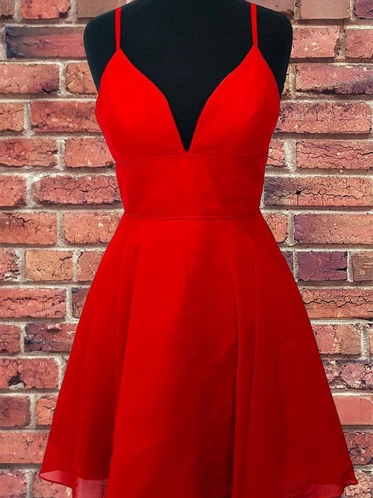 A Line V Neck Open Back Red Short Prom Dresses, Backless Red Homecomin morievent A Line V Neck Open Back Red Short Prom Dresses, Backless Red Homecomin morievent