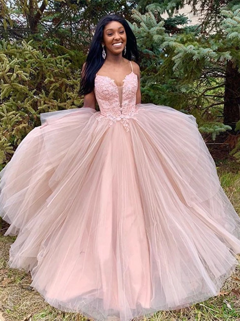 V Neck Tulle Lace Appliques Pink Long Prom Dresses, V Neck Pink Lace F morievent V Neck Tulle Lace Appliques Pink Long Prom Dresses, V Neck Pink Lace F morievent
