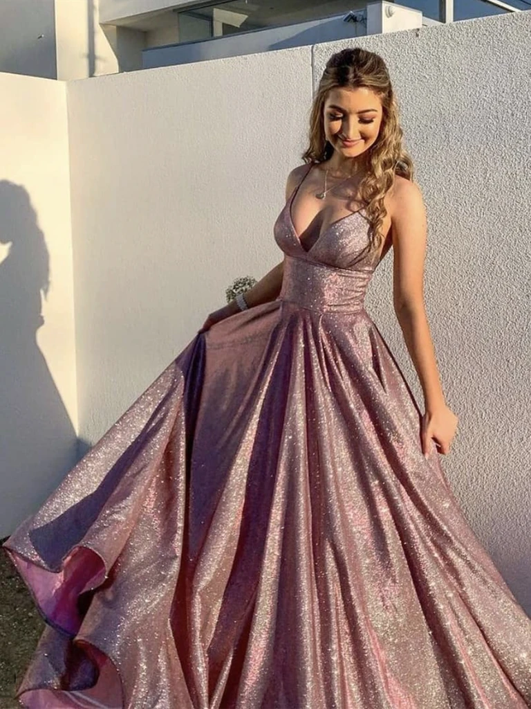Shiny V Neck Long Prom Dresses, Shiny V Neck Long Formal Evening Dress morievent Shiny V Neck Long Prom Dresses, Shiny V Neck Long Formal Evening Dress morievent