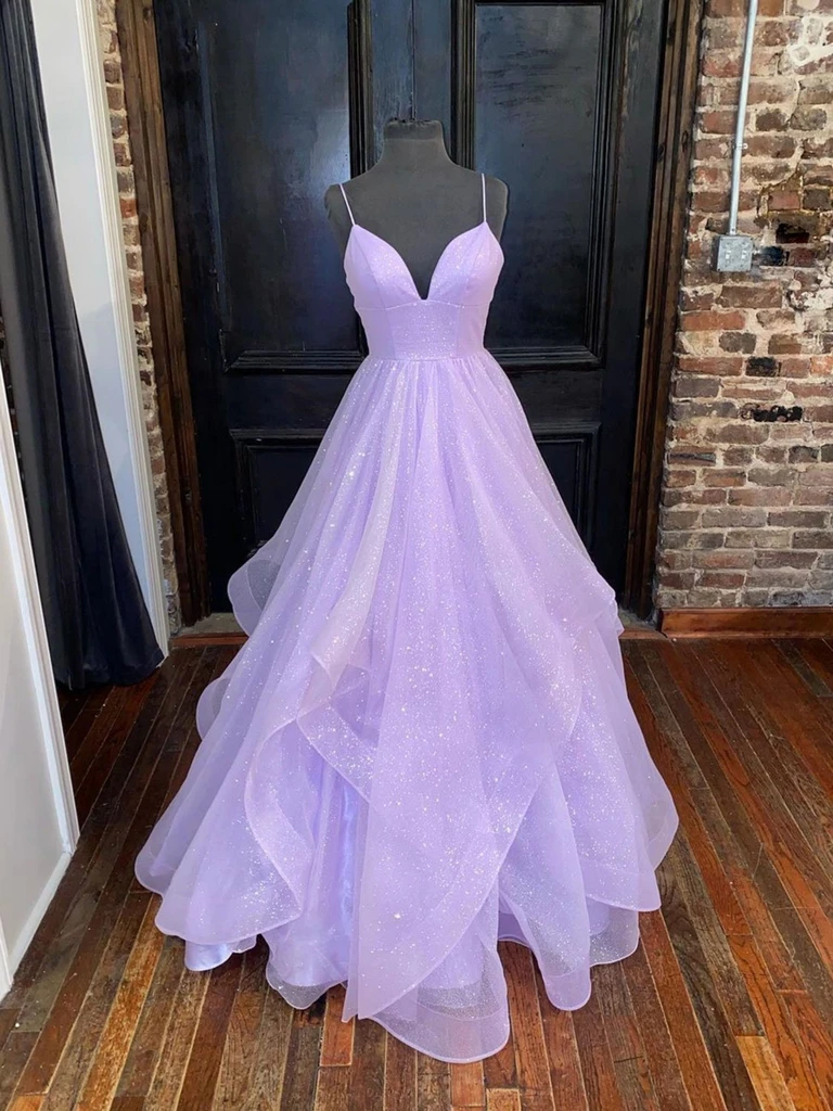 A Line V Neck Shiny Purple Long Prom Dresses, Shiny V Neck Purple Formal Evening Dresses A Line V Neck Shiny Purple Long Prom Dresses, Shiny V Neck Purple Formal Evening Dresses
