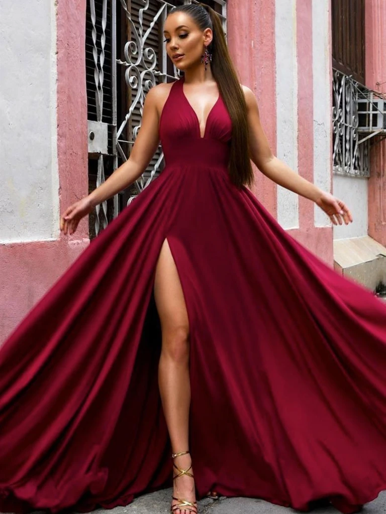 A Line V Neck Burgundy Long Prom Dresses, V Neck Burgundy Long Formal morievent A Line V Neck Burgundy Long Prom Dresses, V Neck Burgundy Long Formal morievent