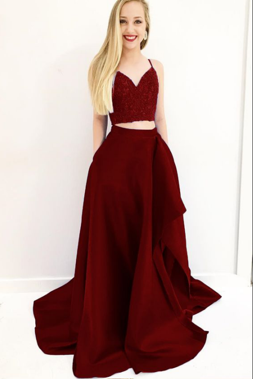 Royal Blue /Burgundy Two Piece Prom Dress,Satin Spaghetti Straps Prom morievent Royal Blue /Burgundy Two Piece Prom Dress,Satin Spaghetti Straps Prom morievent