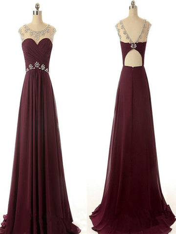 A Line Round Neck Maroon Prom Dress, Maroon Formal Dresses, Bridesmaid Dresses